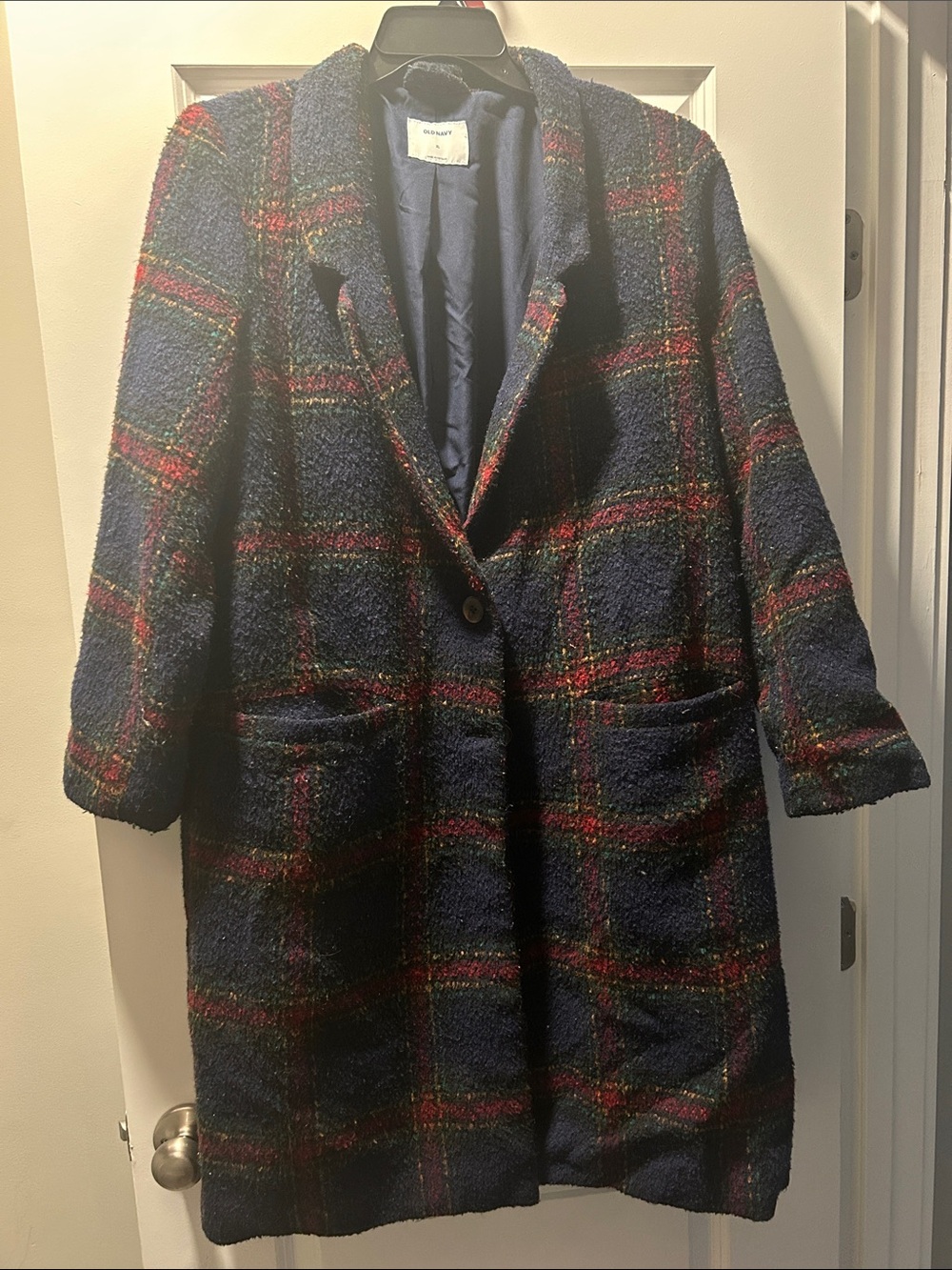 Plaid Navy Oversized Coat - Women